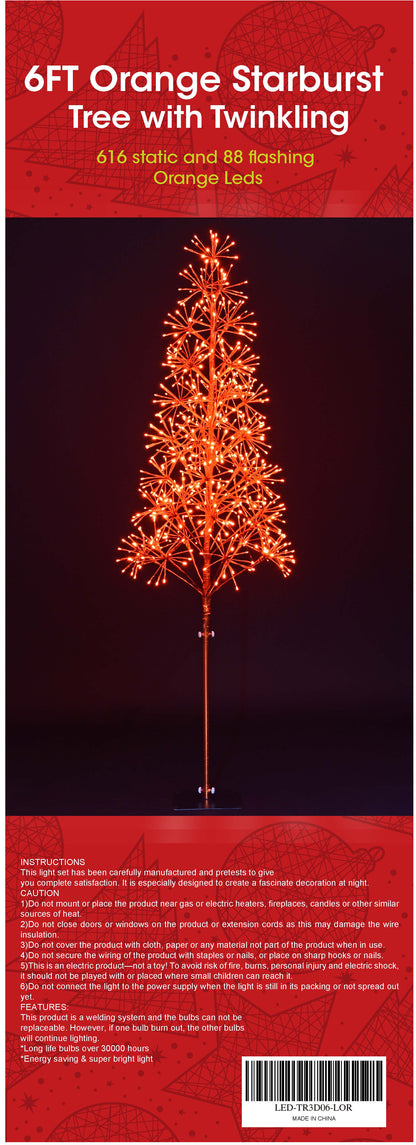 6' Orange Starburst LED Tree