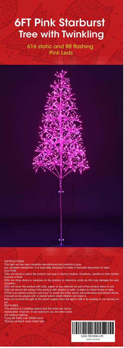 6' Pink Starburst LED Tree