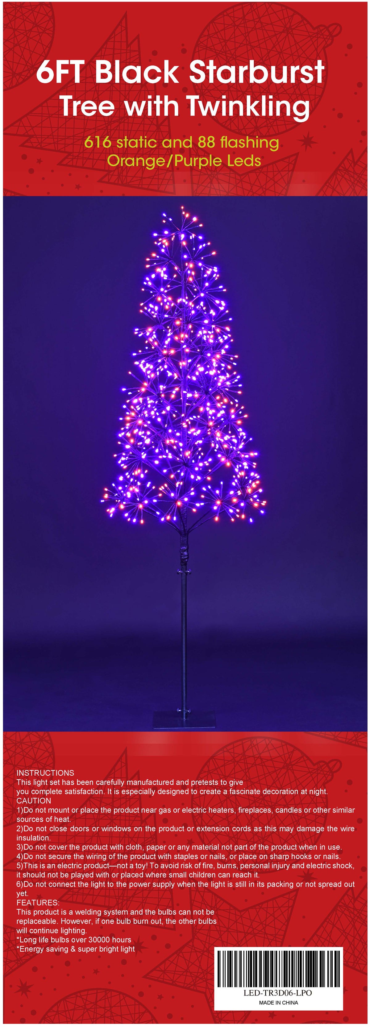 6' Purple and Orange LED Tree with Black Frame