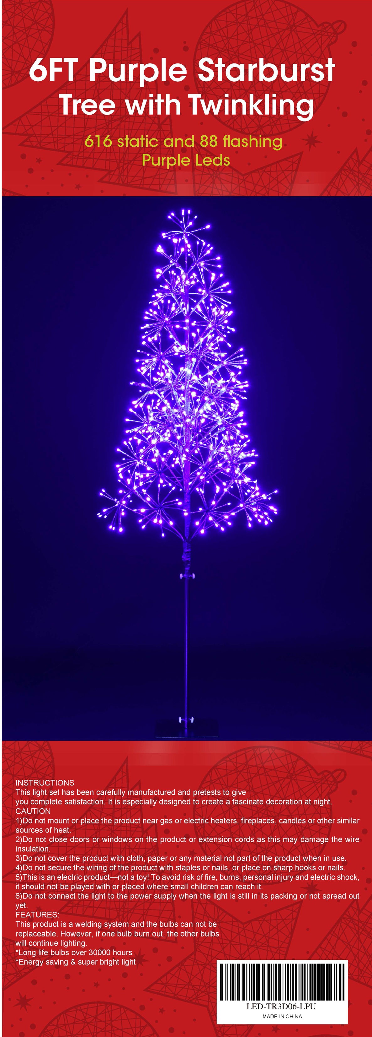 6' Purple Starburst LED Tree