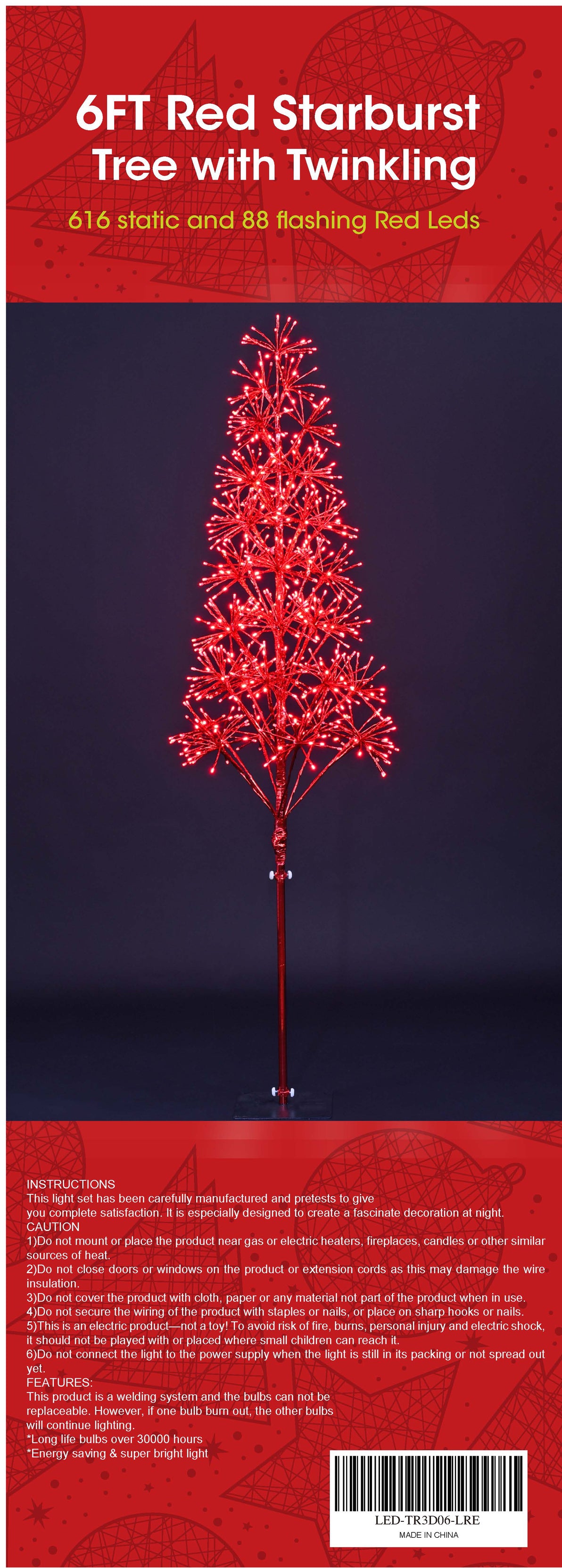 6' Red Starburst LED Tree