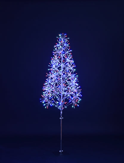 6' Red, White and Blue LED Tree with Silver Frame