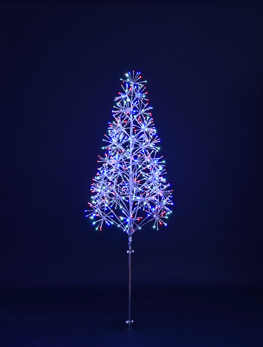 6' Red, White and Blue LED Tree with Silver Frame