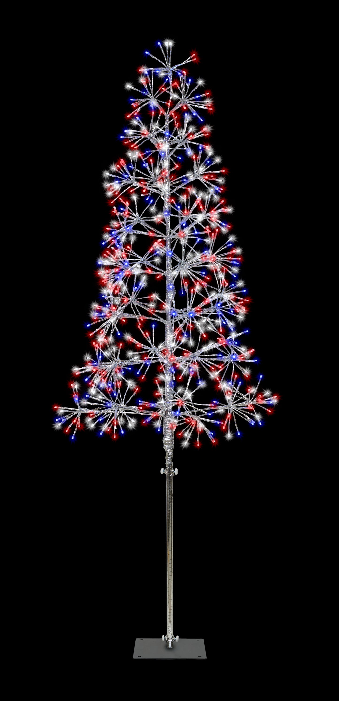 6' Red, White and Blue LED Tree with Silver Frame