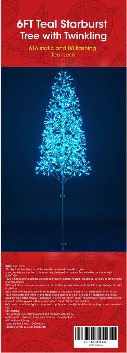 6' Teal Starburst LED Tree