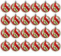 24 Pack of Clear Ball Ornaments with Green, Silver, and Red Glitter Designs