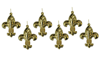 6 Pack of Shiny Gold Fleur Ornaments with Glitter Enhancements