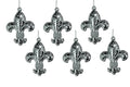 6 Pack of Shiny Silver Fleur Ornaments with Glitter Enhancements