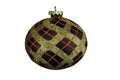 4 Pack of Gold, Brown, and Copper Plaid Ball Ornaments with Glitter Enhancments