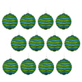 12 Pack of Lime Green and Teal Wavy Ball Ornaments with Glitter Enhancements