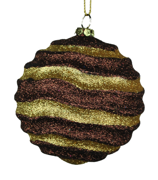 12 Pack of Brown and Gold Wavy Ball Ornament with Glitter Enhancements