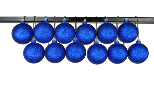 12 Pack 100mm 4" Blue Glitter Ball Ornament with Wire