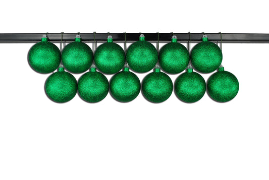 12 Pack 100mm 4" Green Glitter Ball Ornament with Wire