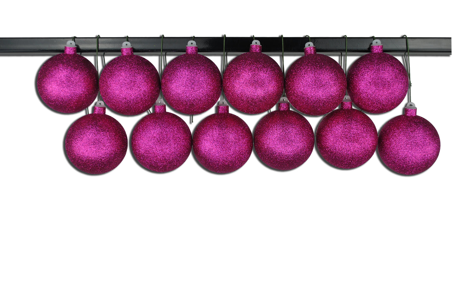 12 Pack 100mm 4" Pink Glitter Ball Ornament with Wire