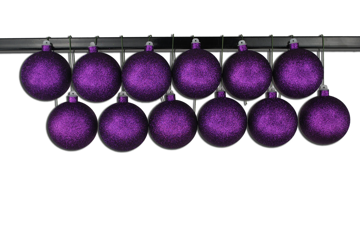 12 Pack 100mm 4" Purple Glitter Ball Ornament with Wire