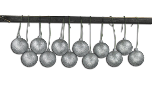 12 Pack 100mm 4" Silver Glitter Ball Ornament with Wire