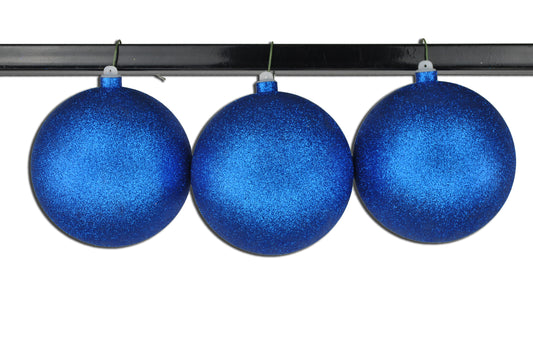 3 Pack 150mm 6" Blue Glitter Ball Ornament with Wire