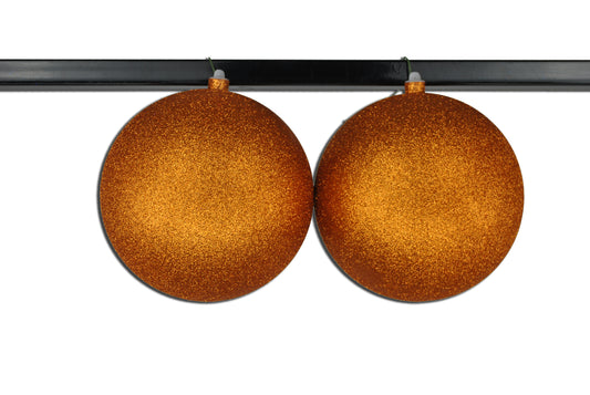 2 Pack 200mm 8" Orange Glitter Ball Ornament with Wire