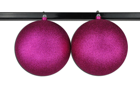 2 Pack 200mm 8" Pink Glitter Ball Ornaments with Wire