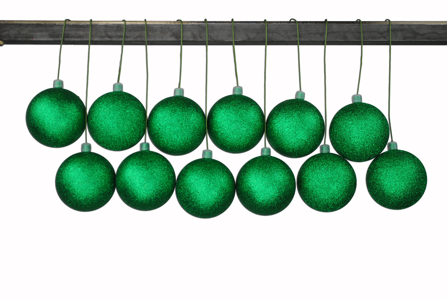 12 Pack 60mm 2.5" Glitter Green Ball Ornament with Wire