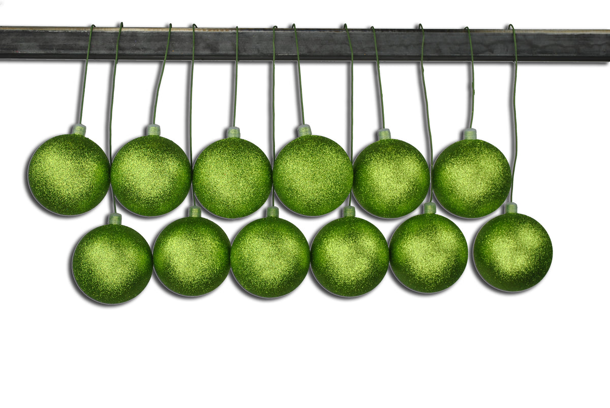 12 Pack 60mm 2.5" Glitter Lime Green Ball Ornament with Wire