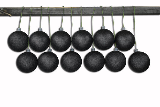 12 Pack 70mm 2.75" Black Glitter Ball Ornament with Wire