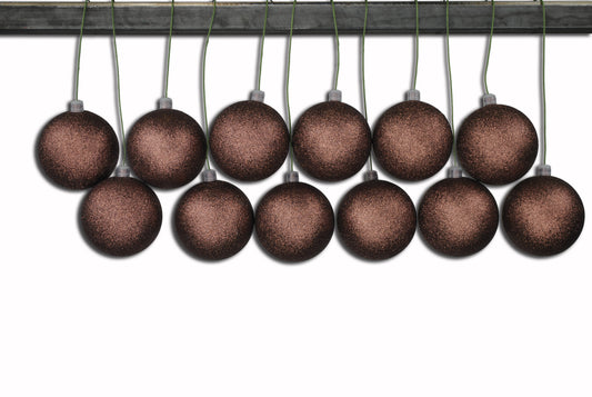 12 Pack 70mm 2.75" Brown Glitter Ball Ornament with Wire