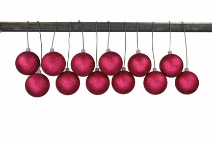 12 Pack 70mm 2.75" Burgundy Glitter Ball Ornament with Wire