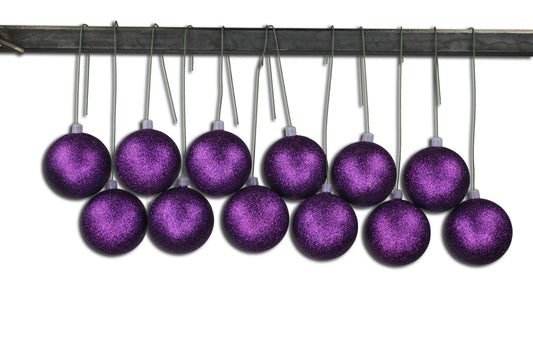 12 Pack 70mm 2.75" Purple Glitter Ball Ornament with Wire