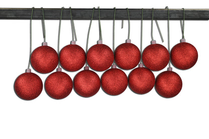 12 Pack 70mm 2.75" Red Glitter Ball Ornament with Wire