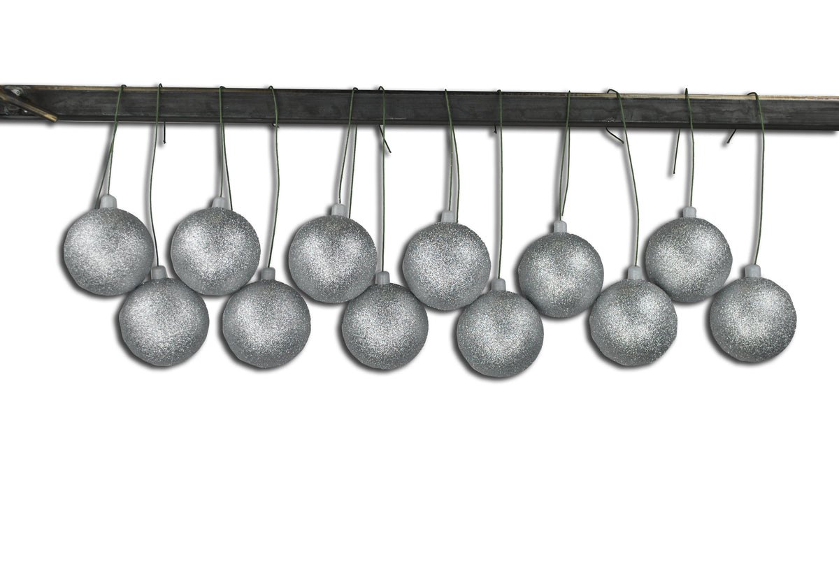 12 Pack 70mm 2.75" Silver Glitter Ball Ornament with Wire