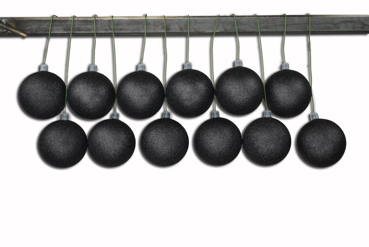 12 Pack 80mm 3" Black Glitter Ball Ornament with Wire