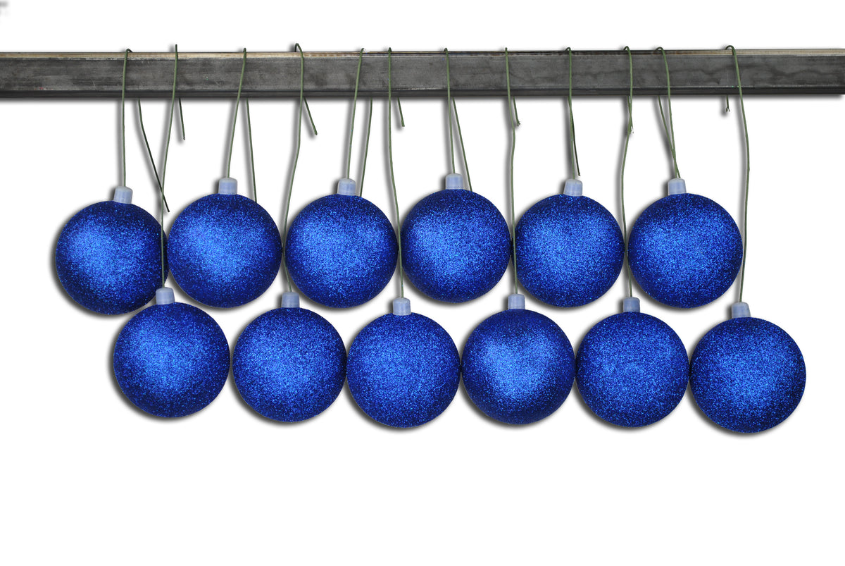 12 Pack 80mm 3" Blue Glitter Ball Ornament with Wire