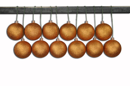 12 Pack 80mm 3" Copper Glitter Ball Ornament with Wire