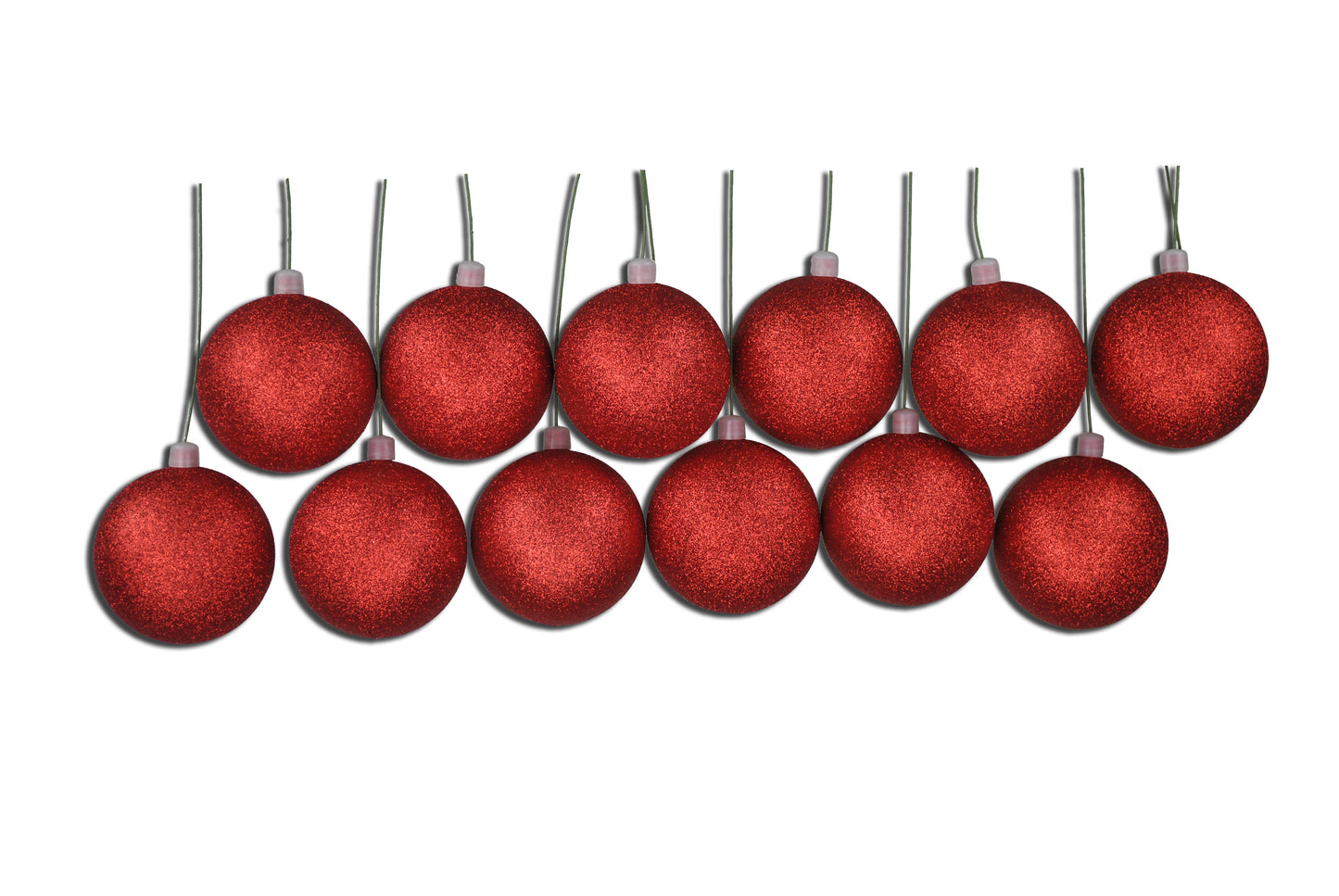 12 Pack 80mm 3" Red Glitter Ball Ornament with Wire