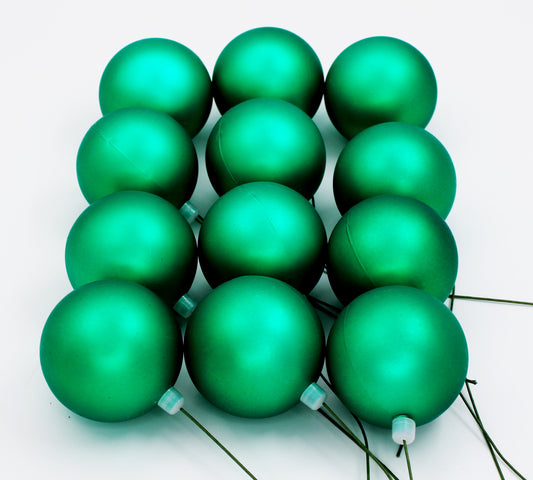 12 Pack 70mm 2.75" Matte Forest Green Ball Ornament Wire and UV Coating