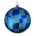 4 pack of Blue and Teal Checkered Ball Ornament with Glitter Enhancements