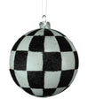 4 Pack of Black and White Checkered Ball Ornaments with Glitter Enhancements