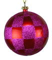 4 Pack of Red and Hot Pink Checkered Ball Ornaments with Glitter Enhancements