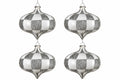 4 Pack of Silver and White Checkered Onion Ornaments with Glitter Enhancements
