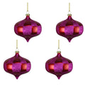 4 Pack of Red and Hot Pink Checkered Onion Ornaments with Glitter Enhancements