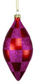 4 Pack or Red and Hot Pink Checkered Teardrop Ornaments with Glitter Enhancements