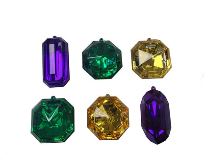 Green, Gold and Purple Assorted Jewel Ornaments 6 Pack