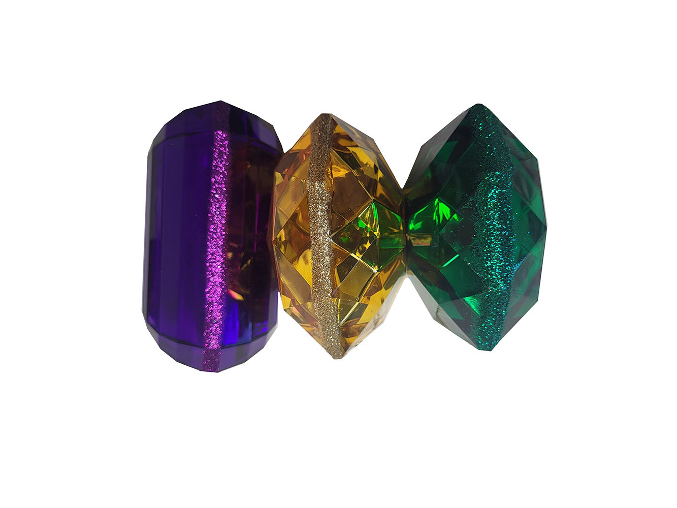 Green, Gold and Purple Assorted Jewel Ornaments 6 Pack