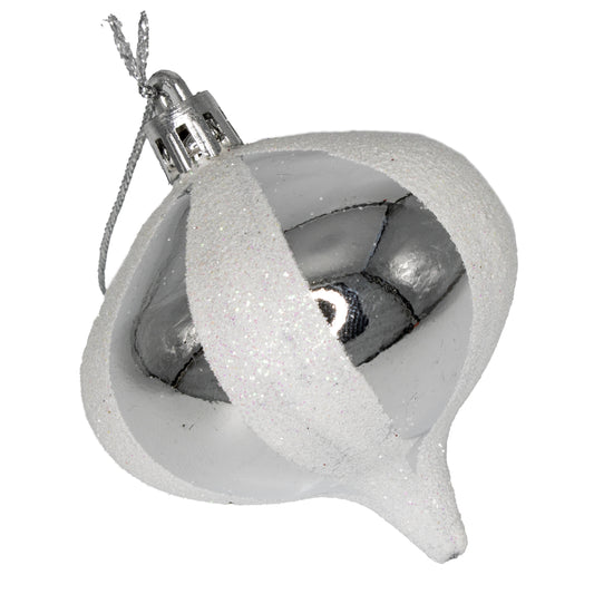 36 Pack Silver Onion Ornament with Glitter Stripes