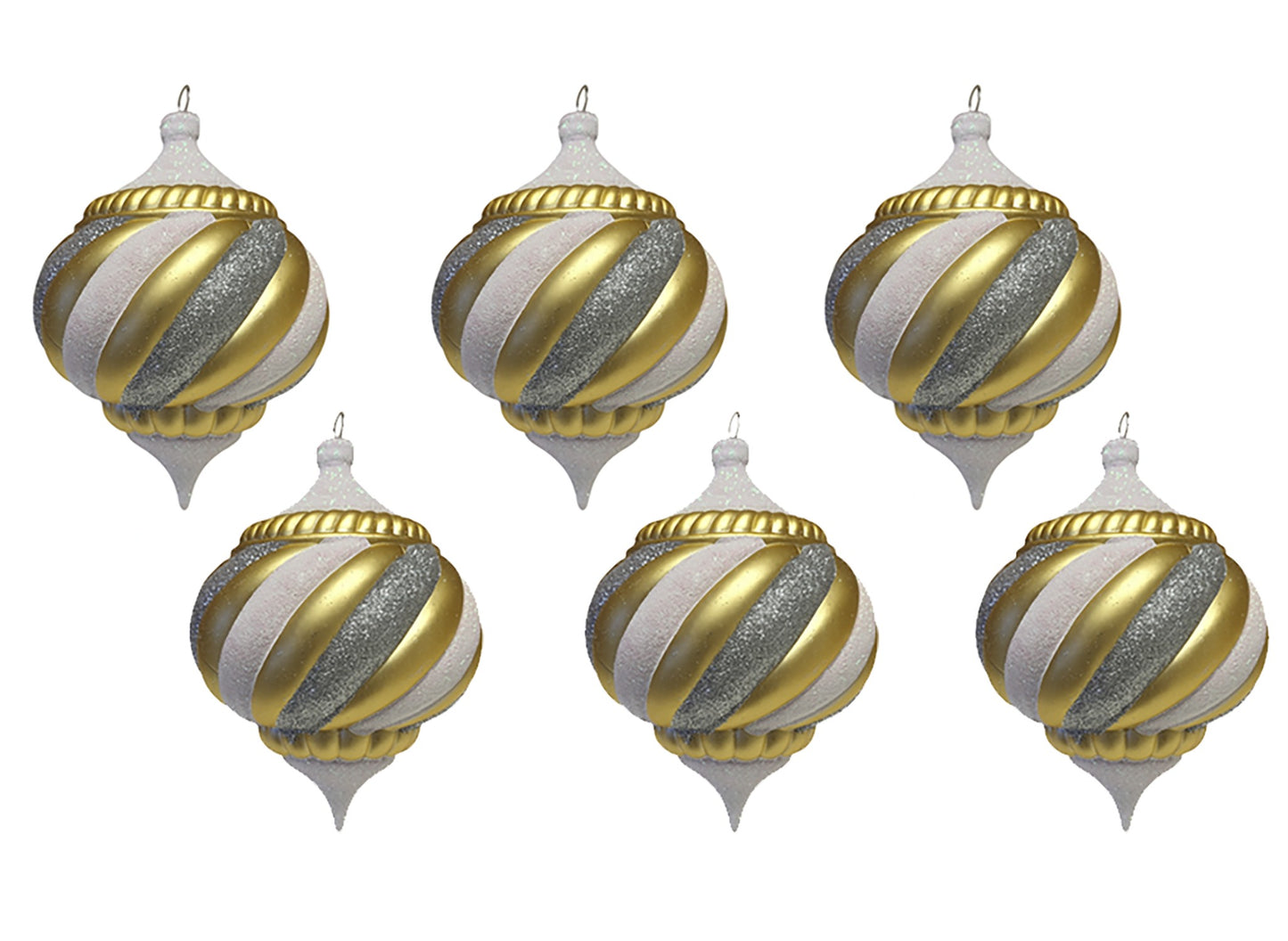 6 Pack of Gold, Silver, and White Onion Ornaments with Glitter Enhancements