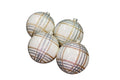 4 Pack of White, Champagne, and Silver Striped Ball Ornaments with Glitter Enhancements