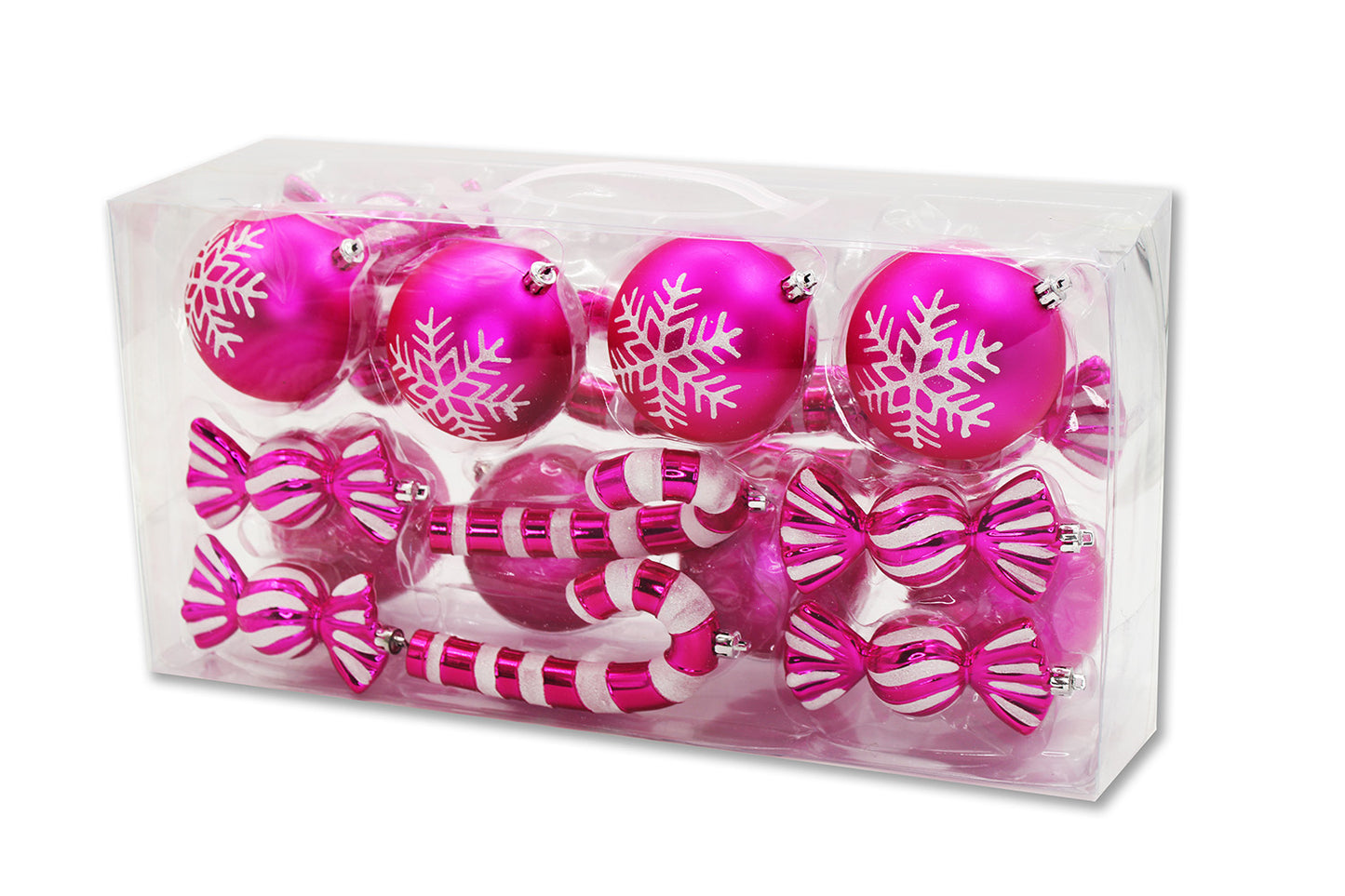 20 Pack Hot Pink and White Assorted Ornaments