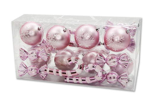 20 Pack Pink and White Assorted Ornaments