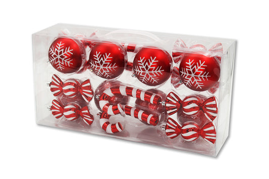 20 Pack Red and White Assorted Ornaments